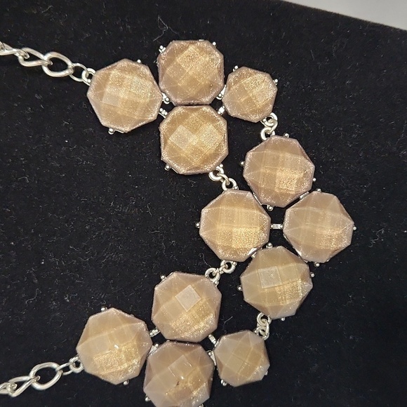 Statement Bubble Bib Necklace – Faceted Nude Beads & Silver Chain - Picture 3 of 4